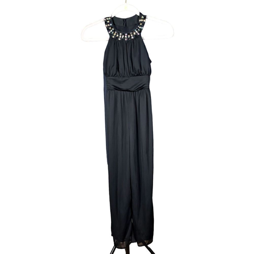 Poppies and Roses Jumpsuit Girls Size 10 Black Flowy Beaded Special Occasion New
